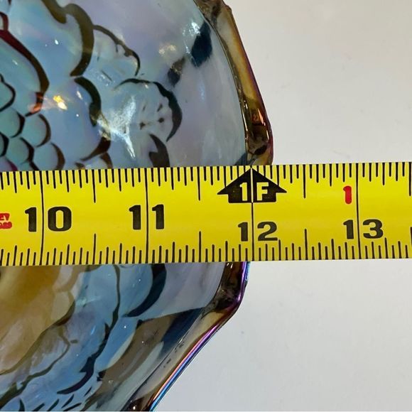 Vintage Indiana Glass Iridescent Blue Harvest Grape Footed Fruit Bowl 12 3/8” - Picture 8 of 12